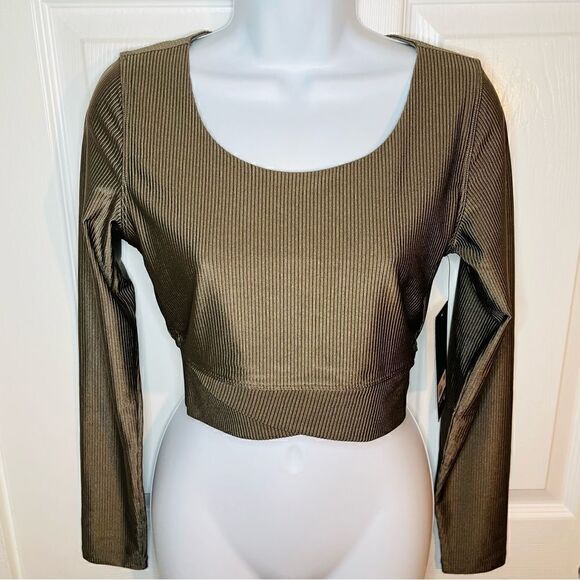 90 Degree By Reflex Rib Twist Cropped Top Long Sleeve Night Sage Green M - Picture 6 of 10